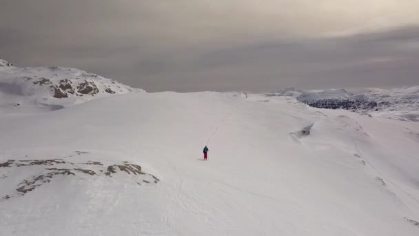 Giovane Arrampicata Sugli Sci Nelle Alpi Riprese Aeree Dell Attività — Video Stock