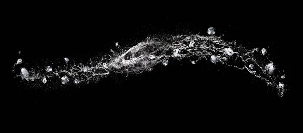 Water splash with ice isolated on black background — Stock Photo, Image