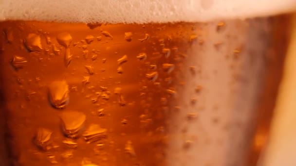 Detail Beer Glass Bubbles Close Beer Background Slow Motion — Stock Video