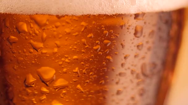 Detalhe Copo Cerveja Com Bolhas Fechar Fundo Cerveja Câmera Lenta — Vídeo de Stock