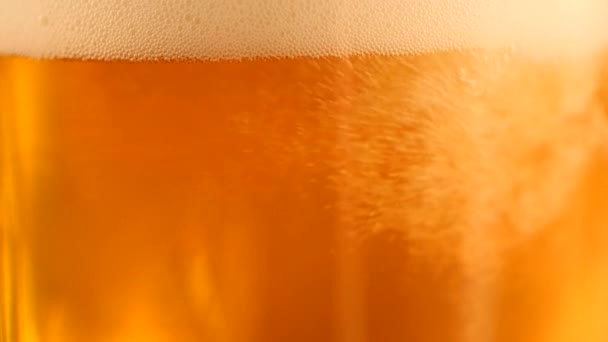 泡および泡とビールのグラスの詳細です ビール背景 スローモーションを閉じる — ストック動画