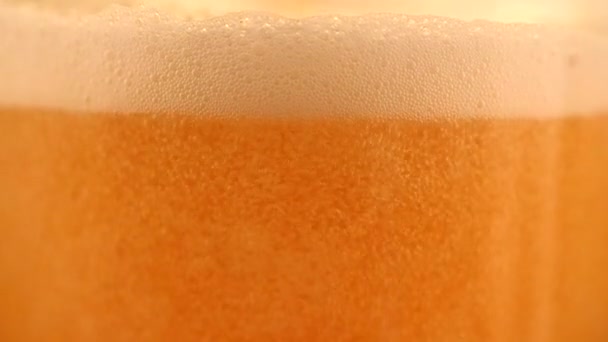 Detalhe Copo Cerveja Com Bolhas Espuma Fechar Fundo Cerveja Câmera — Vídeo de Stock