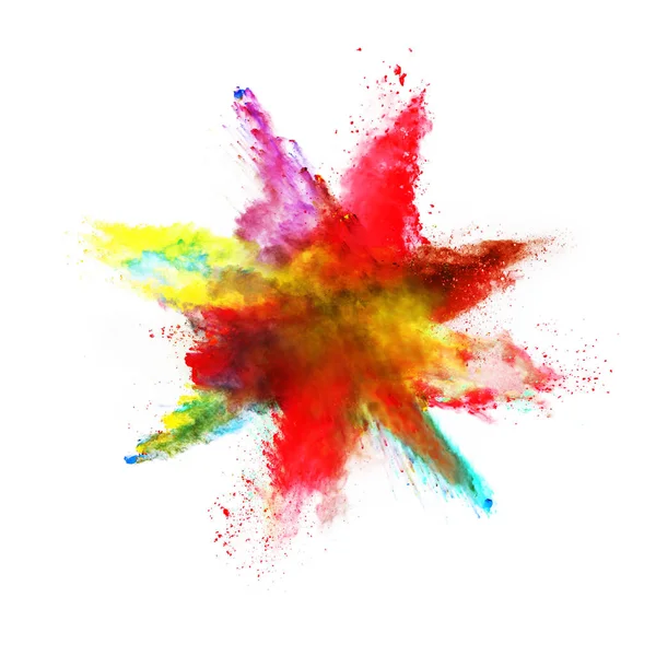 Abstrakte farbige Pulverexplosion auf weißem Hintergrund — Stockfoto