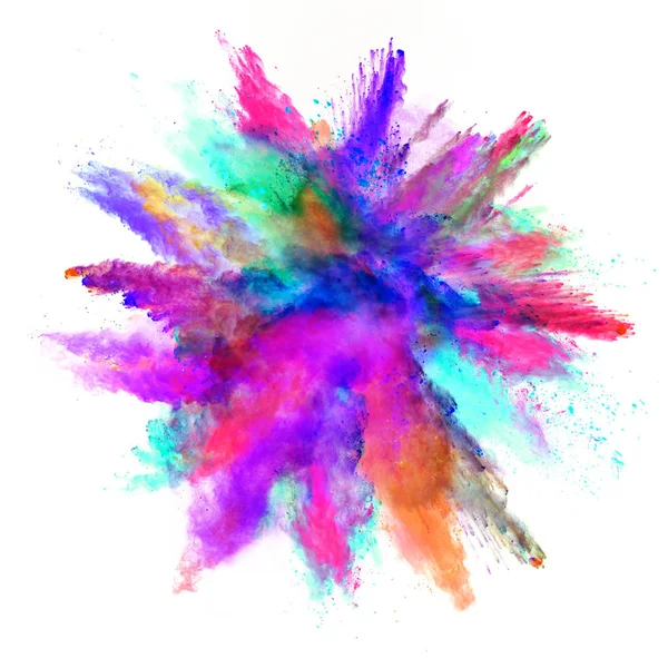 Explosión de polvo de color abstracto aislado sobre fondo blanco . — Foto de Stock