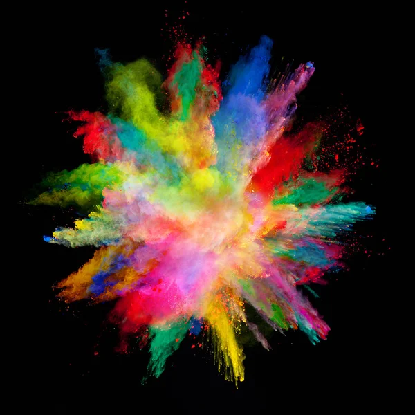 Abstract colored powder explosion isolated on black background. — Stock Photo, Image