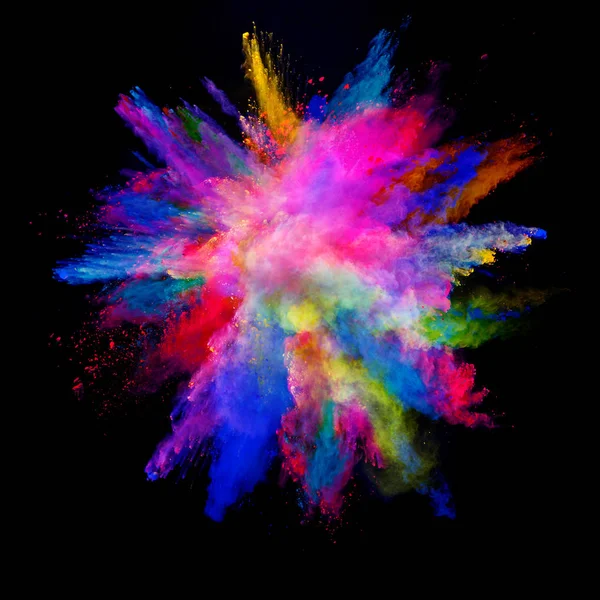 Abstract colored powder explosion isolated on black background. — Stock Photo, Image