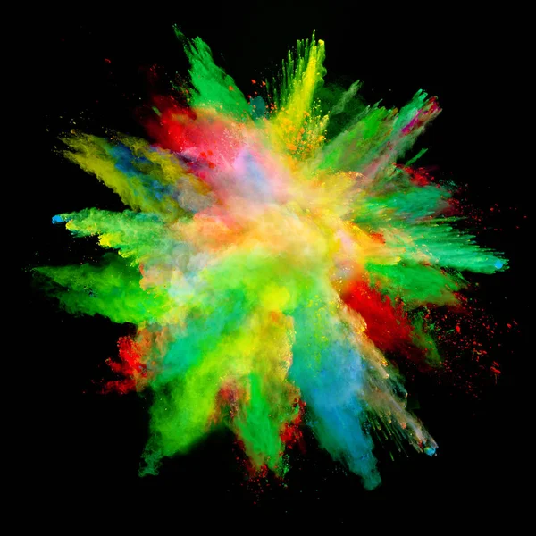 Abstract colored powder explosion isolated on black background. — Stock Photo, Image