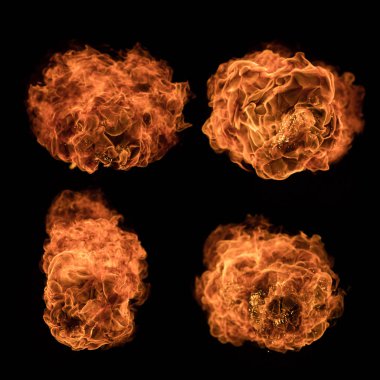 Topları dokular koleksiyonu siyah arka plan üzerine ateş