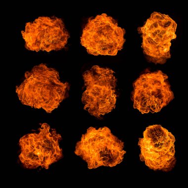 Topları dokular koleksiyonu siyah arka plan üzerine ateş