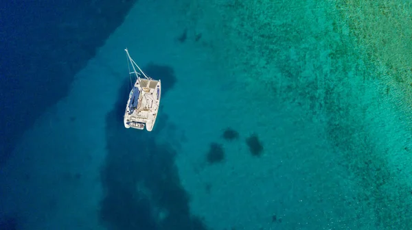 Aerial view of catamaran boat — Stock Photo, Image