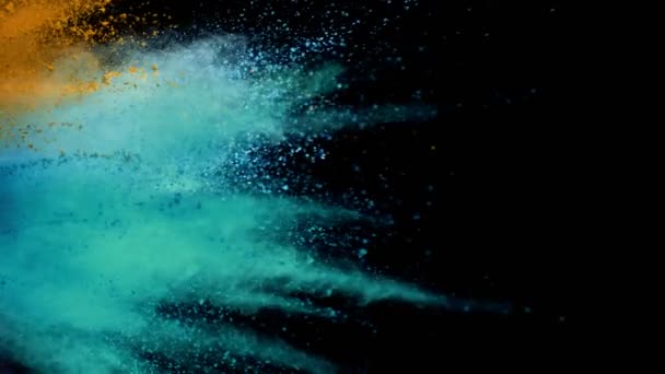 Mouvement Super Lent Explosion Poudre Colorée Isolé Sur Fond Noir — Video