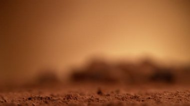 Kavrulmuş kakao çekirdeği parçalarının düşüşü çok yavaş oldu. Yüksek hızlı sinema kamerası, 1000fps.