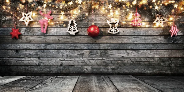 Christmas rustic background with wooden planks — Stock Photo, Image