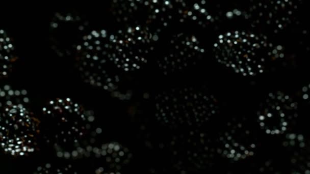 Böğürtlenlerin Süper Yavaş Çekimi Siyah Arkaplan Yüksek Hızlı Sinema Kamerası — Stok video