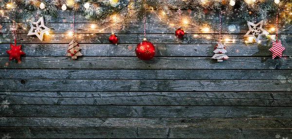 Fond Noël Avec Décorations Bois Spots Lumineux Espace Libre Pour — Photo
