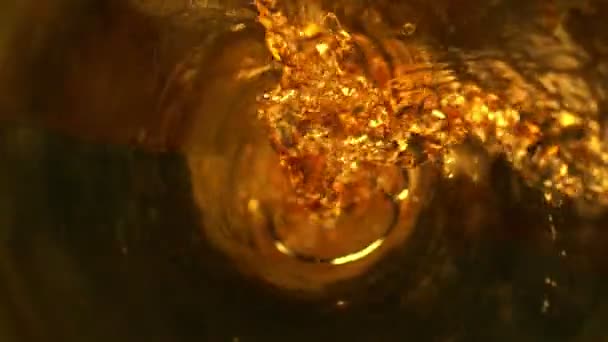 Super Slow Motion Pouring Whiskey Rum Ice Tea Bottle View — Stock Video