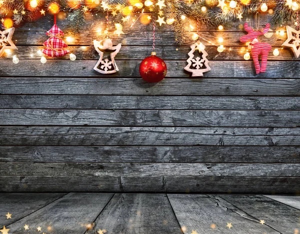 Χριστουγεννιάτικο ρουστίκ φόντο με ξύλινες σανίδες — Φωτογραφία Αρχείου