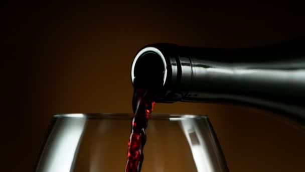 Super Slow Motion Pouring Red Wine Glass Detail Filmed High — Stock Video