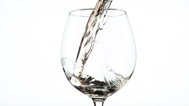 Super Slow Motion Pouring White Wine Glass Detail Filmed High — Stock Video