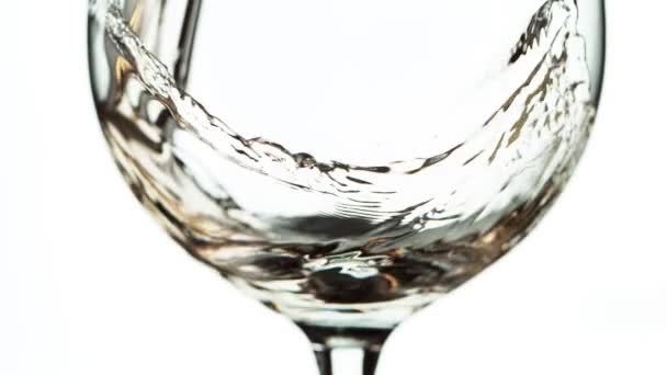 Super Slow Motion Pouring White Wine Glass Detail Filmed High — Stock Video