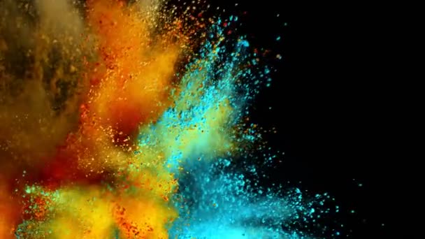 Super Slow Motion Coloured Powder Explosion Isolated Black Background Filmed — Stock Video