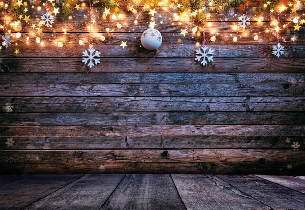 Рождественский деревенский фон с деревянными досками
