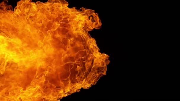 Super Slow Motion Fire Blast Geïsoleerd Zwarte Achtergrond Gefilmd High — Stockvideo