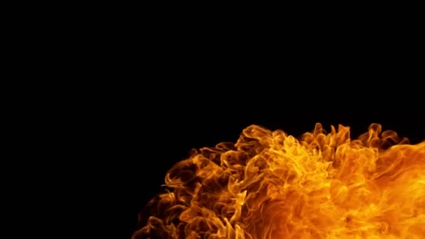 Super Slow Motion Fire Blast Geïsoleerd Zwarte Achtergrond Gefilmd High — Stockvideo