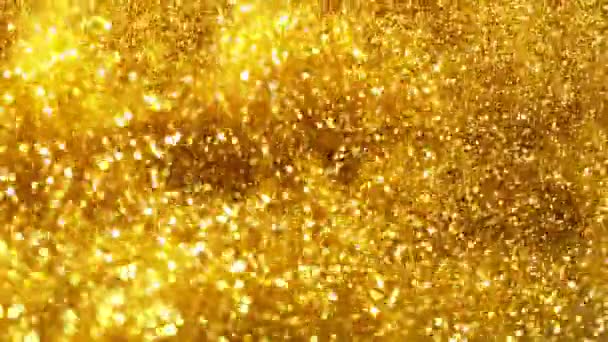 Movimento Super Lento Partículas Douradas Brilhantes Sobre Fundo Preto Profundidade — Vídeo de Stock