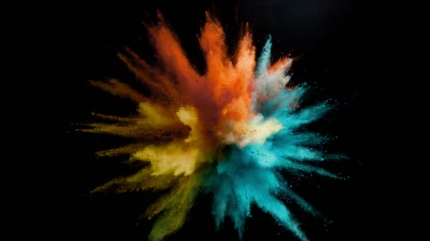 Super Slow Motion Coloured Powder Explosion Isolated Black Background Filmed — Stock Video