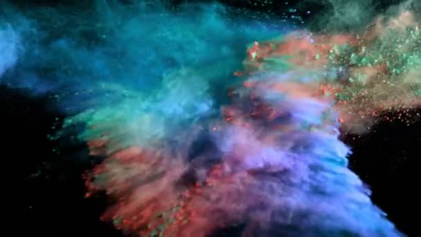 Siyah Arka Planda Izole Edilmiş Süper Yavaş Renkli Barut Patlaması — Stok video