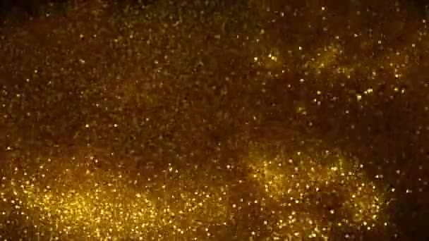 Super Slow Motion Scintillanti Particelle Oro Sfondo Nero Profondità Messa — Video Stock