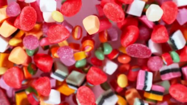 Super Slow Motion Flying Candies Air Filmed High Speed Cinema — Stock Video