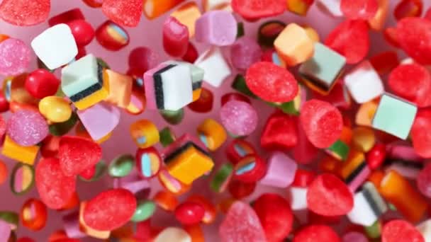 Super Slow Motion Flying Candies Air Filmed High Speed Cinema — Stock Video