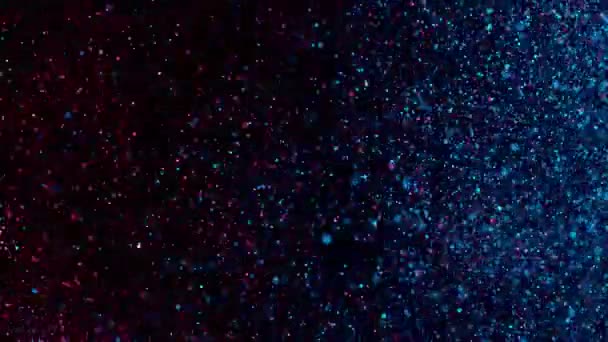 Super Slow Motion Glittering Golden Particles Black Background Shallow Depth — Stock Video