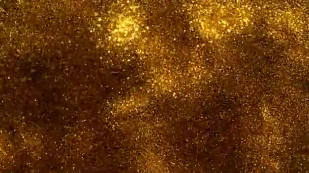 Mouvement super lent de particules dorées scintillantes sur fond noir. Faible profondeur de mise au point. Filmé sur caméra de cinéma à grande vitesse, 1000 images par seconde.