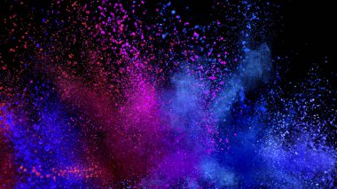 Explosion of colored powder isolated on black background clipart