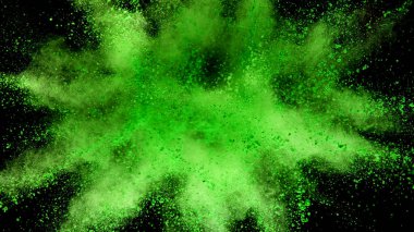 Siyah arkaplanda izole edilmiş yeşil toz patlaması