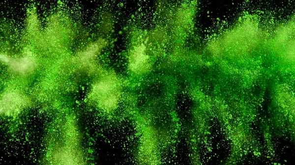 Explosão de pó verde isolado sobre fundo preto — Fotografia de Stock