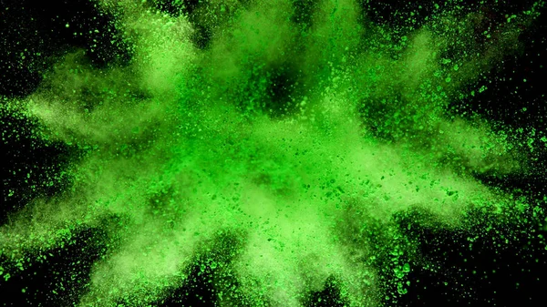 在黑色背景上隔离的绿粉爆炸 — 图库照片