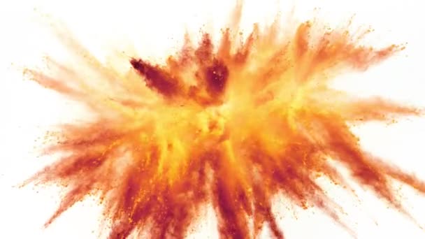 Superlangzame Beweging Van Gekleurde Poederexplosie Geïsoleerd Witte Achtergrond Gefilmd Hoge — Stockvideo