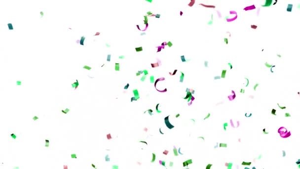 Super Slow Motion Flying Coloured Confetti Isolated White Background Filmed — 비디오