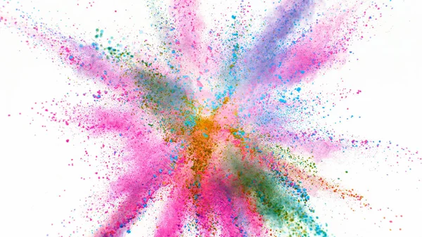 Explosion of colored powder isolated on white — Stock Photo, Image