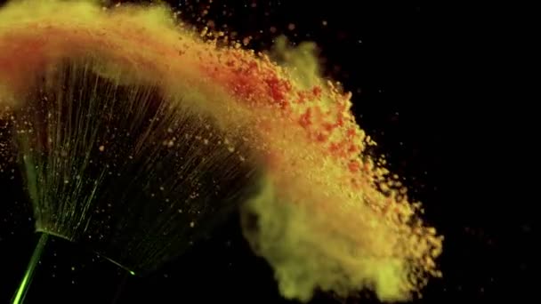 Super Slow Motion Pennello Trucco Con Polvere Caduta Sfondo Nero — Video Stock