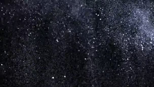 Mouvement Super Lent Particules Argent Scintillantes Sur Fond Noir Faible — Video