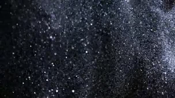 Siyah Arka Plan Üzerine Süper Işıltılı Yavaş Gümüş Parçacıkları Odak — Stok video