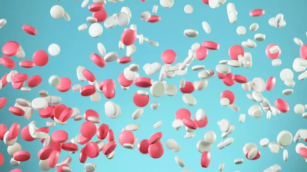 Заморожувати рух літаючих таблеток на білому тлі — стокове фото