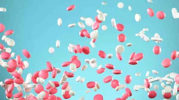 Freeze motion of flying pills on white background — Stock Photo, Image