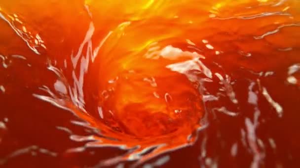 Super Slow Motion Pouring Apple Juice Ice Tea Drink Twister — Stock Video