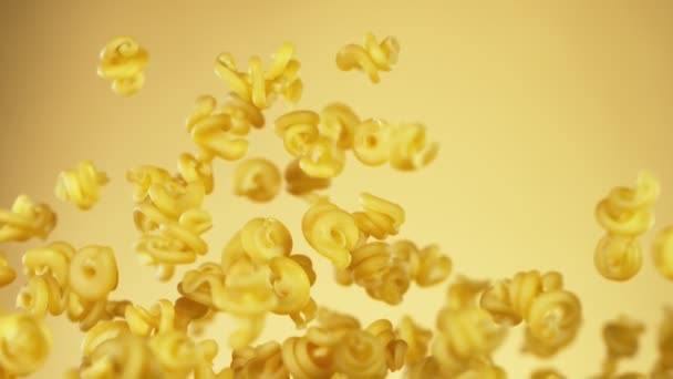 Super Slow Motion Flying Uncooked Italian Pasta Filmed High Speed — Stock Video